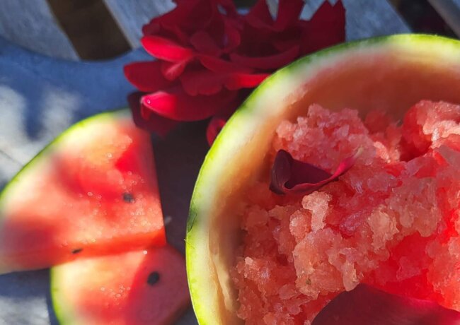 Water melon slushy with vodka and rose